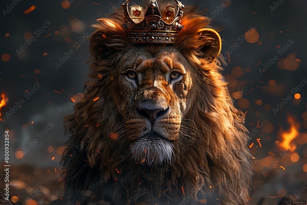 a majestic portrait of a lion with a regal crown atop its head, intense gaze a majestic portrait of a lion with a regal crown atop its head, intense gaze