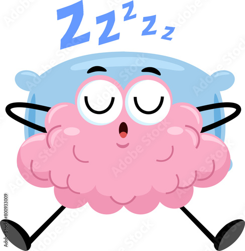 Cute Brain Cartoon Character Sleeping. Vector Illustration Flat Design Isolated On Transparent Background (ID: 800933009)