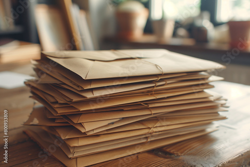 Stack of brown envelopes preparing the send.