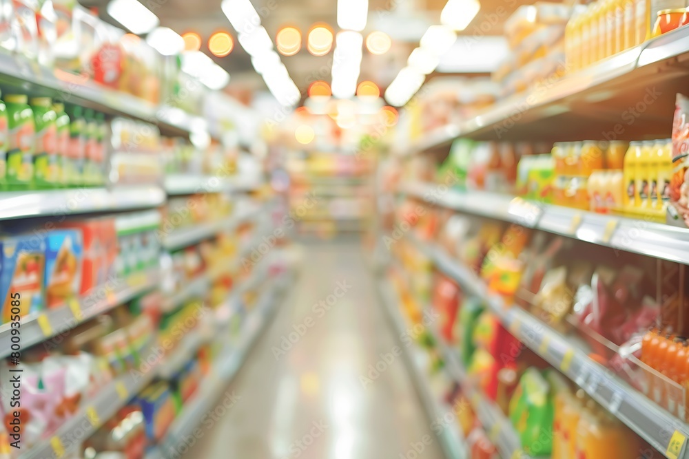 a blurred supermarket aisle, with a focus on creating a dreamy bokeh effect