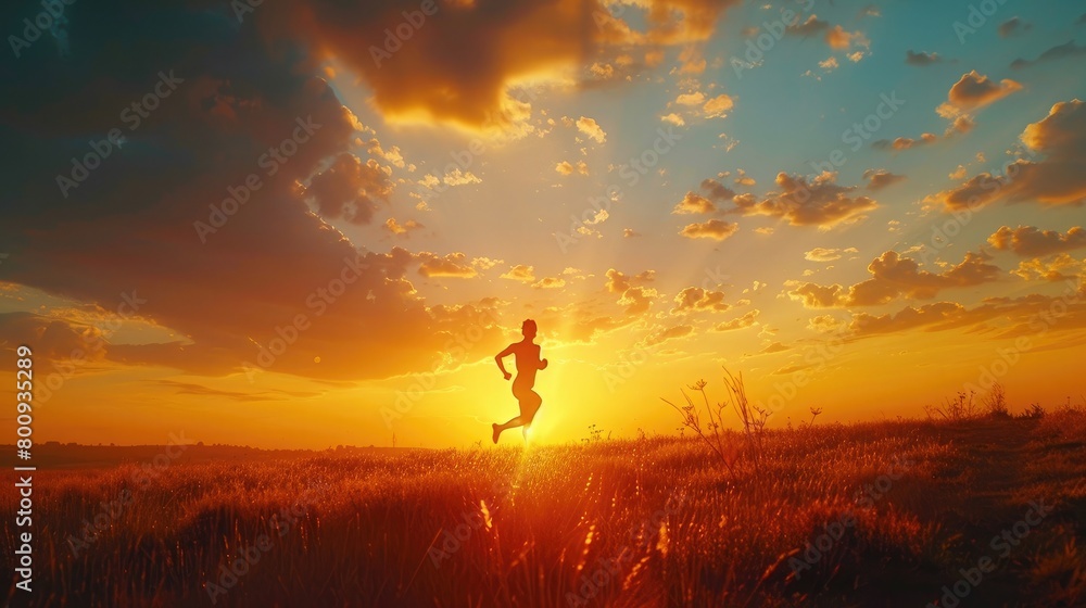 A captivating image of a runner's silhouette against a vibrant sunset, capturing the energy and determination of the sport on Global Running Day.