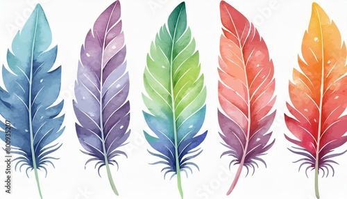 colourful rainbow watercolour feathers set isolated on transparent background - Design element PNG cutout collection © Zaheer