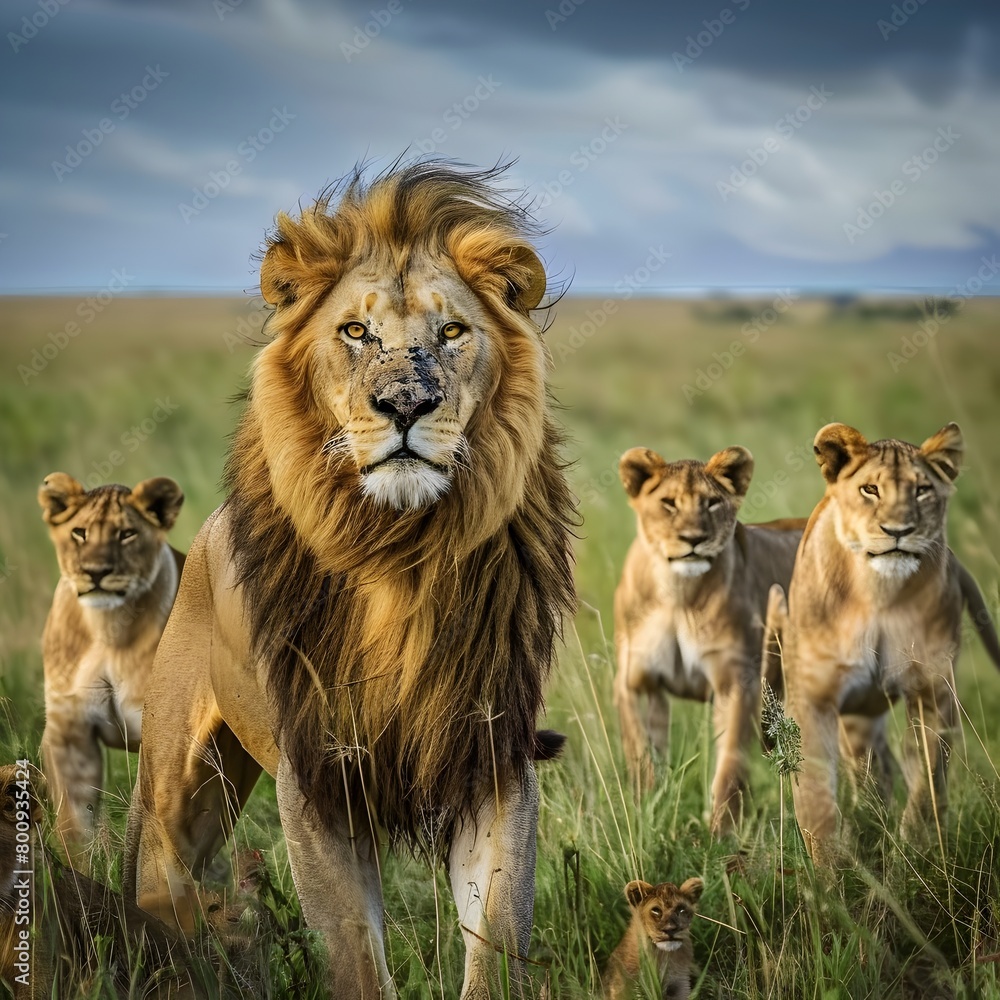 Majestic Lion Pride Roaming the Vast African Savanna Majestic Lion Pride Roaming the Vast African Savanna