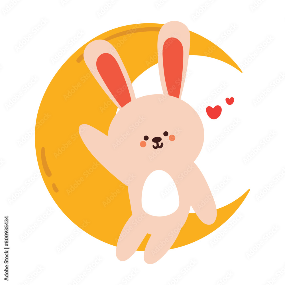 cute cartoon bunny with the moon. cute animal sticker and doodle cute cartoon bunny with the moon. cute animal sticker and doodle