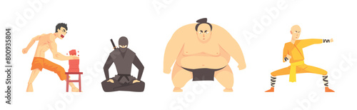 Man as Martial Arts Fighter and Warrior Vector Set