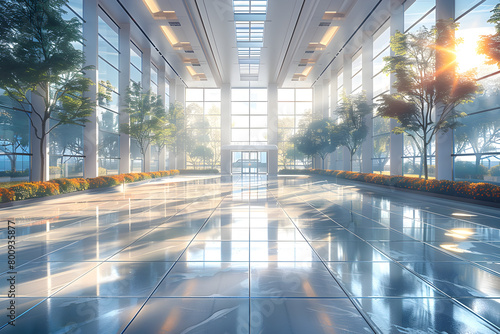 Professional Office Building Lobby with Trees and Natural Light