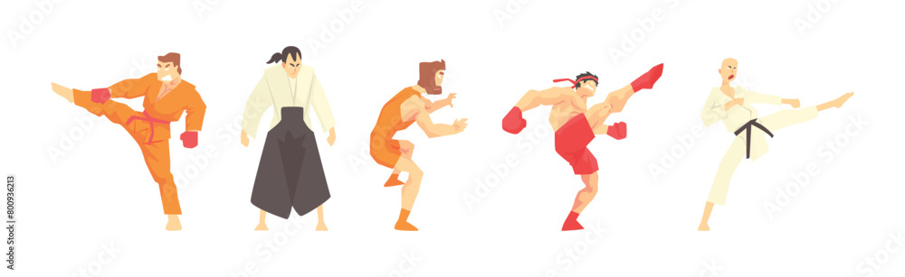 Man as Martial Arts Fighter and Warrior Vector Set Man as Martial Arts Fighter and Warrior Vector Set