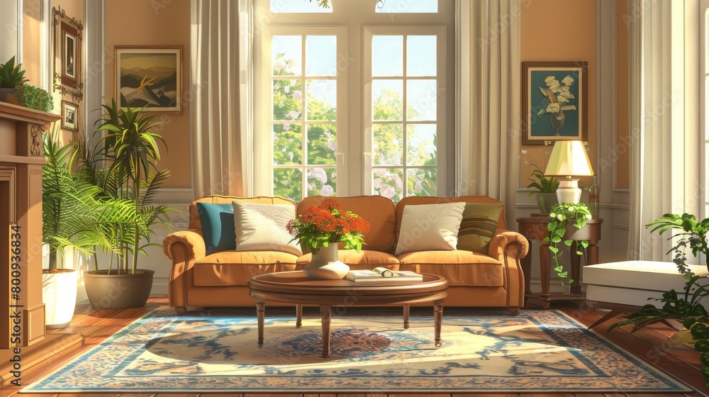 Cozy Living Room Elegance: An illustration showing the elegance of a cozy living room Cozy Living Room Elegance: An illustration showing the elegance of a cozy living room