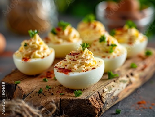 Deviled Eggs Egg Hors D oeuvre Close-Up Food Dining Blurred Background Image