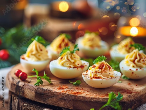 Deviled Eggs Egg Hors D'oeuvre Close-Up Food Dining Blurred Background Image