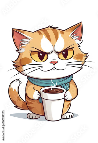 white cat and coffee 