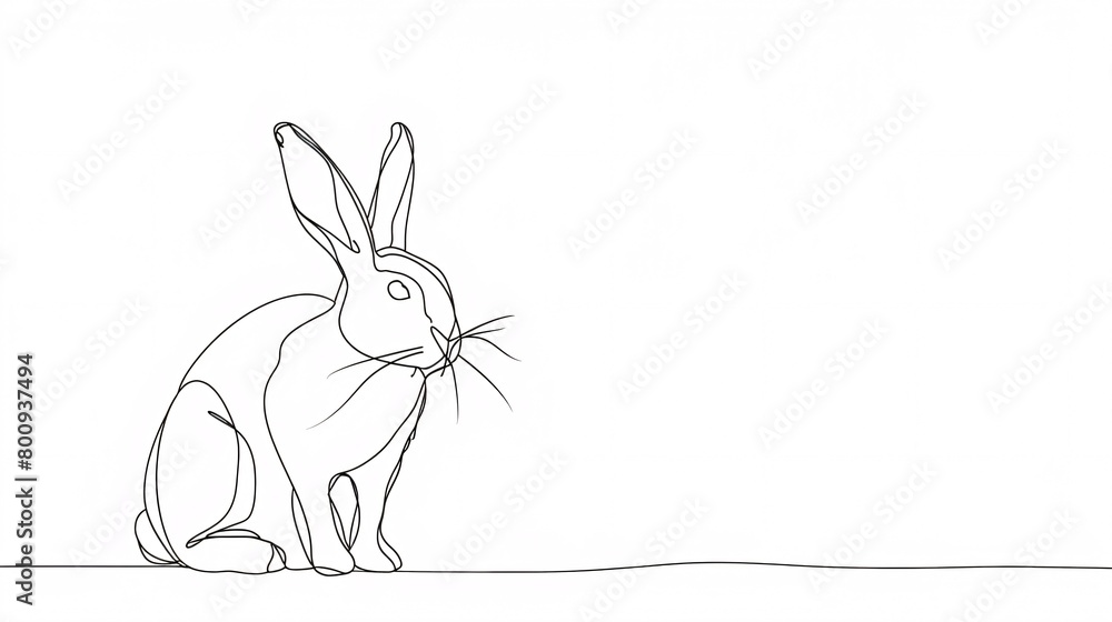 Ongoing single stroke illustration of Spring Bunny. Adorable hare outline with ears in basic simplistic design for spring themed greeting cards and web banners. Ongoing single stroke illustration of Spring Bunny. Adorable hare outline with ears in basic simplistic design for spring themed greeting cards and web banners.