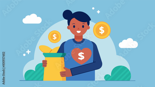 A person confidently donating to a cause they care about exhibiting financial security and the ability to give back.