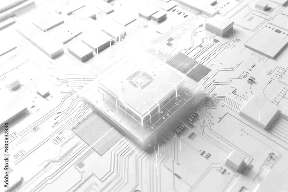 Abstract translucent electronics circuit board with glowing light white tone for background in concept technology, A.I., AI, digital, quantum computing Abstract translucent electronics circuit board with glowing light white tone for background in concept technology, A.I., AI, digital, quantum computing