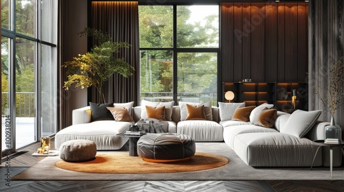 Luxury Living Room Rich Comfort: An illustration highlighting the rich comfort of a luxury living room