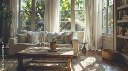 Natural Light Rustic Charm: A photo featuring a living room with rustic charm accentuated by natural light