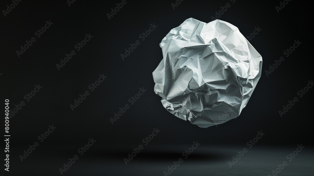 A crumpled paper football, about to be kicked, against a solid black background.