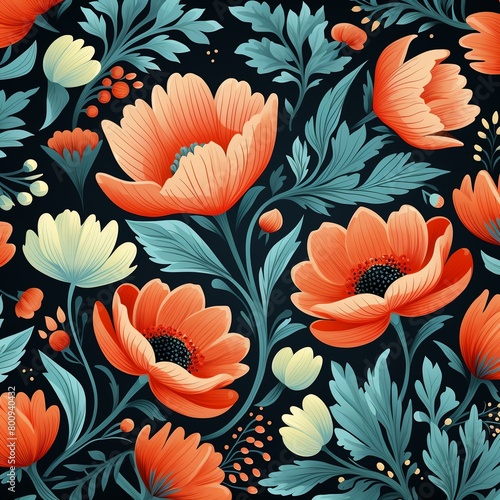 Classic handstitched flowers, seamless vector background, for deluxe printing ,  seamless pattern photo