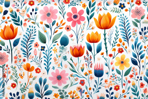 Quirky animals and flowers, highres vector pattern, seamless for storybook pages ,  repeating pattern photo