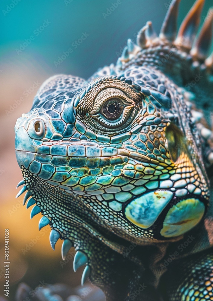 Fototapeta premium Close-up of Iguana - Reptile Eye and Skin Texture Detail