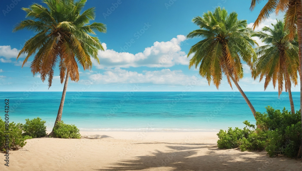 Tropical beach with palm trees and sea in summer. Tropical beach with palm trees and sea in summer.
