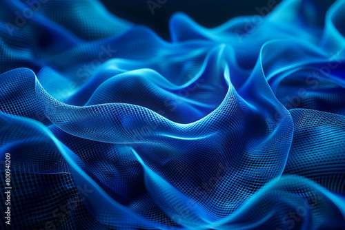 Hypnotic swirls in vibrant azure fractal grid waves evoke wonder and curiosity.