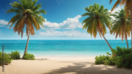 Tropical beach with palm trees and sea in summer. © Shinso_Hajime
