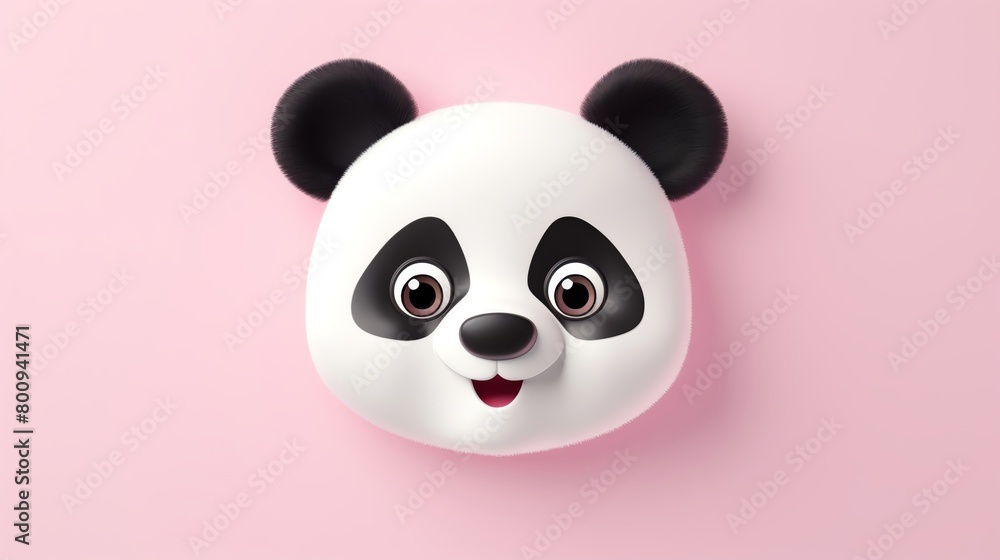 Fototapeta premium Cute 3D illustration of a panda face with a playful expression set against an isolated background suitable for toys and children s apparel
