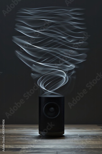 Silent noise   a visual paradox of a loudspeaker emitting visible but silent sound waves photo