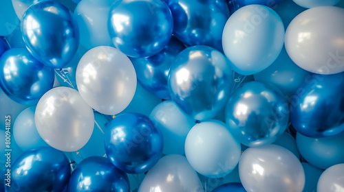 Blue and white balloons in the party.