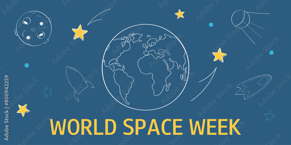 World Space Week. October 4 to 10. Holiday concept. Vector background for banner, card, poster, flyer.
