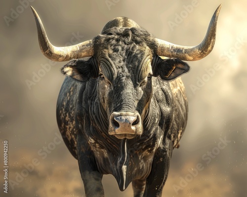A close up photo of a black bull photo
