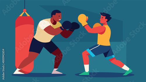 A fighter and their trainer focus intensely on perfecting punch combos while practicing on the boxing pads.
