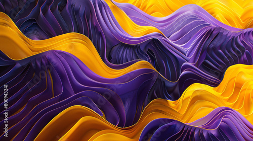 Intertwining waves of bright yellow and deep purple, evoking a sense of technological vitality. photo