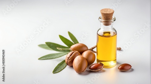 bottle of argan oil on plain white background from Generative AI