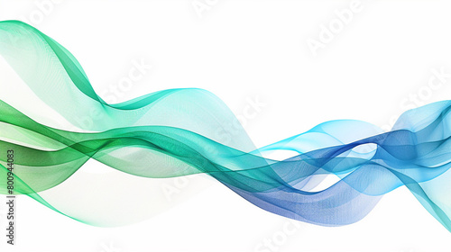 Intersecting layers of green and blue gradient lines portraying innovation, isolated on a solid white background."