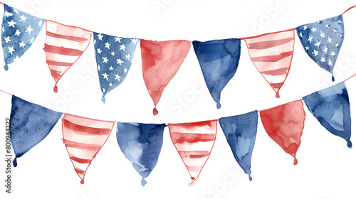 String of American flag decorative bunting  generative Ai