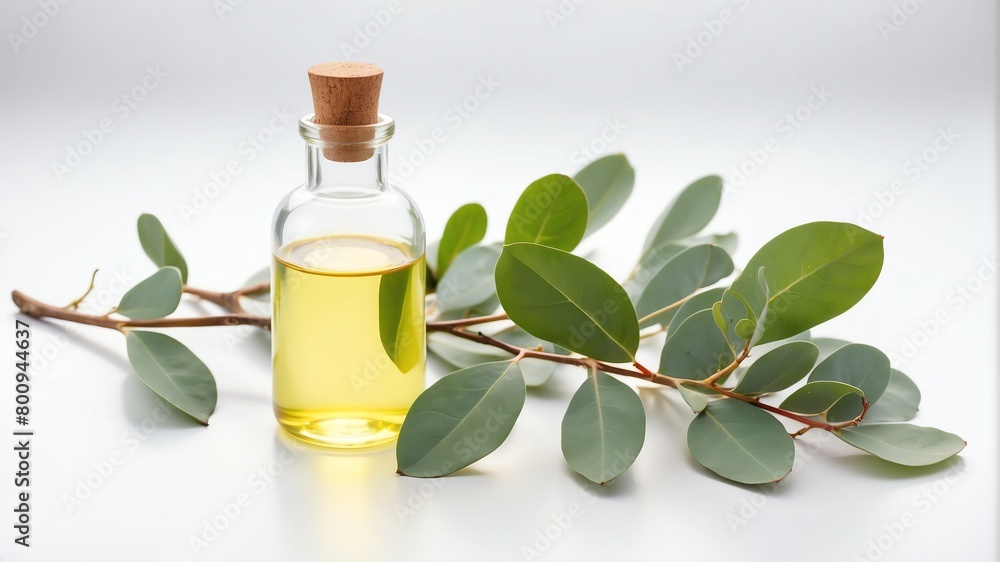 bottle of eucalyptus oil on plain white background from Generative AI bottle of eucalyptus oil on plain white background from Generative AI
