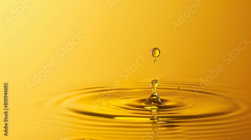 elegant close-up of a water droplet in golden liquid creating ripples