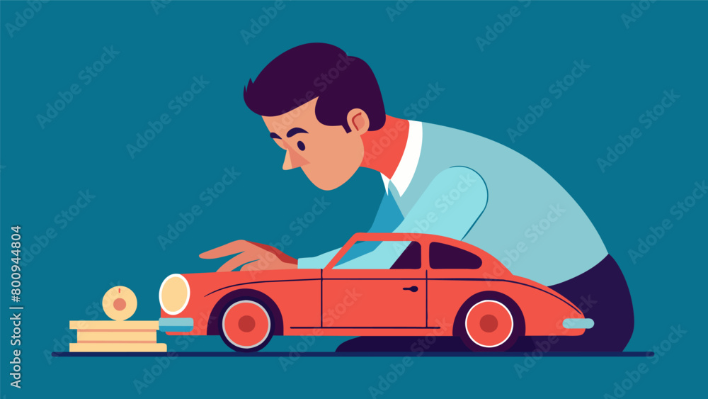 The mans hands work in perfect harmony effortlessly constructing a detailed model of a vintage car relieving his mind of any worries or anxieties..