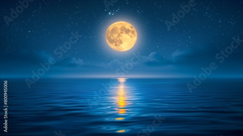 tranquil moonlit scene with luminous full moon over quiet ocean