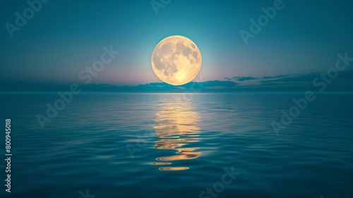 dreamy night sky with a brilliant moon reflection on tranquil waters
