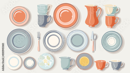 Set of stylish tableware top view Vector style vector