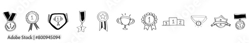 Awards line icons set. Trophy cup, Medal, Winner prize icon Trophy cup icons set. Vector illustration