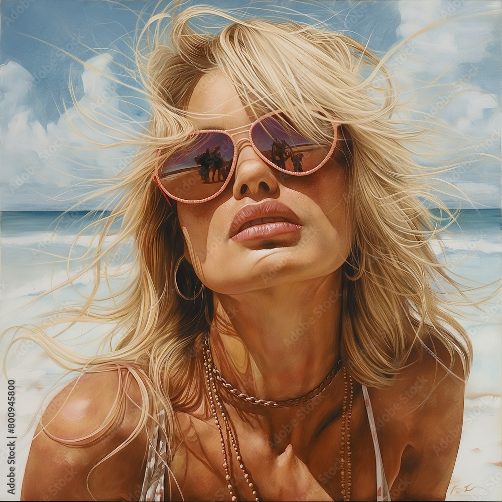 Blonde woman in sunglasses at beach Blonde woman in sunglasses at beach