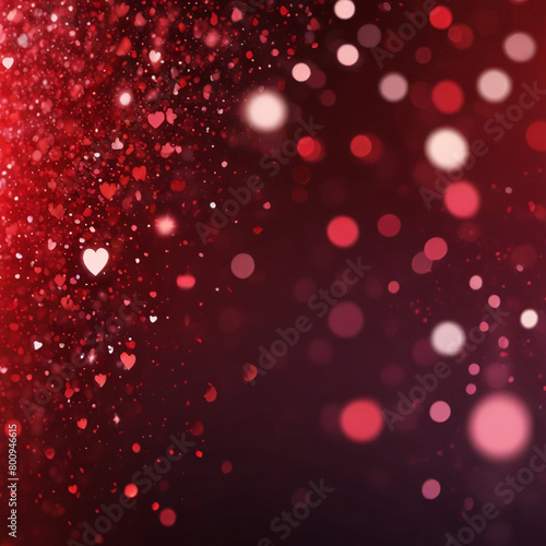 Red blurred abstract shiny valentines day background with bokeh effect, festive pink glitter sparkles