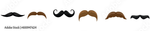 Different mustache collection Black and brown. Vector illustration.