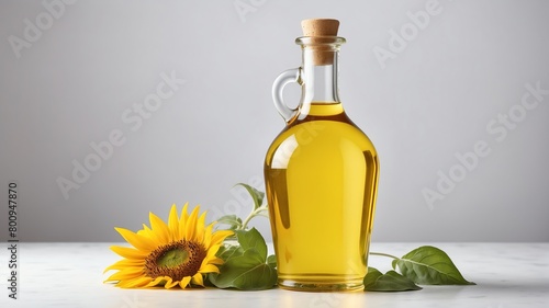 bottle of sunflower oil on plain white background from Generative AI