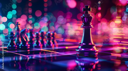 Digital Chess Grandmaster Futuristic Leadership and Technological Prowess Depicted in Neon Lit Abstract Visualization Generative ai photo