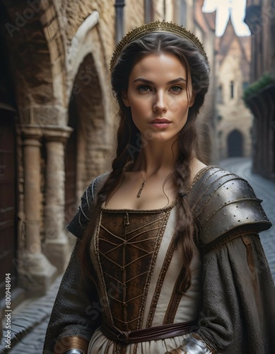 Regal medieval queen in the streets